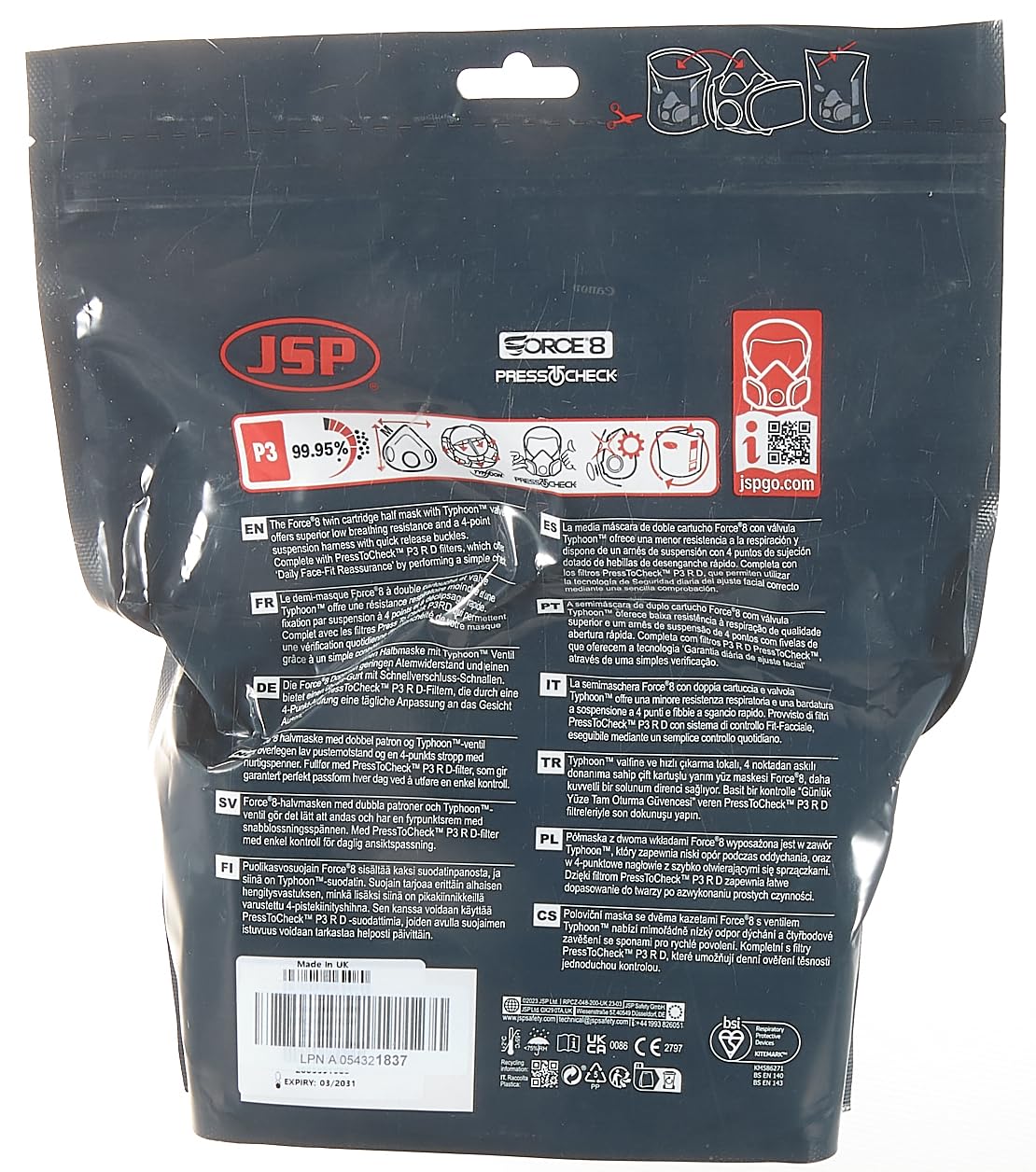 Force®8 Half-Mask with PressToCheck™ - P3 Filters BHT0A3-0L5-N00 - Free Shipping Worldwide