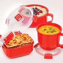 Sistema Microwave Round Bowl | 915 ml Food Container with Steam Release Vent | BPA-Free | Red/Clear - Free Postage Worldwide!