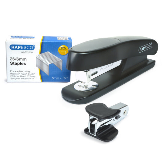 Rapesco 1472 Germ-Savvy Antibacterial, 20 Sheet, Sting Ray Stapler with R4 Staple Remover &amp; 5000 x 26/6 mm Staples, Black, Bundle - Free Shipping Worldwide