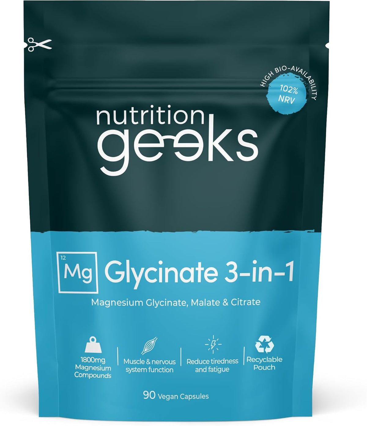 Magnesium Glycinate 3-in-1 Complex - 1800mg Supplements as Bisglycinate, Citrate & Malate 90 Vegan Capsules, Triple High Absorption 384mg Elemental, UK Made - Free Postage Worldwide!