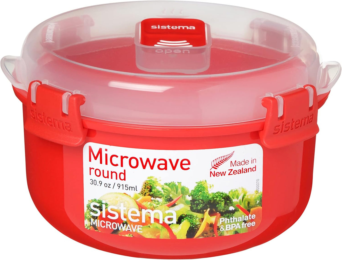 Sistema Microwave Round Bowl | 915 ml Food Container with Steam Release Vent | BPA-Free | Red/Clear - Free Postage Worldwide!