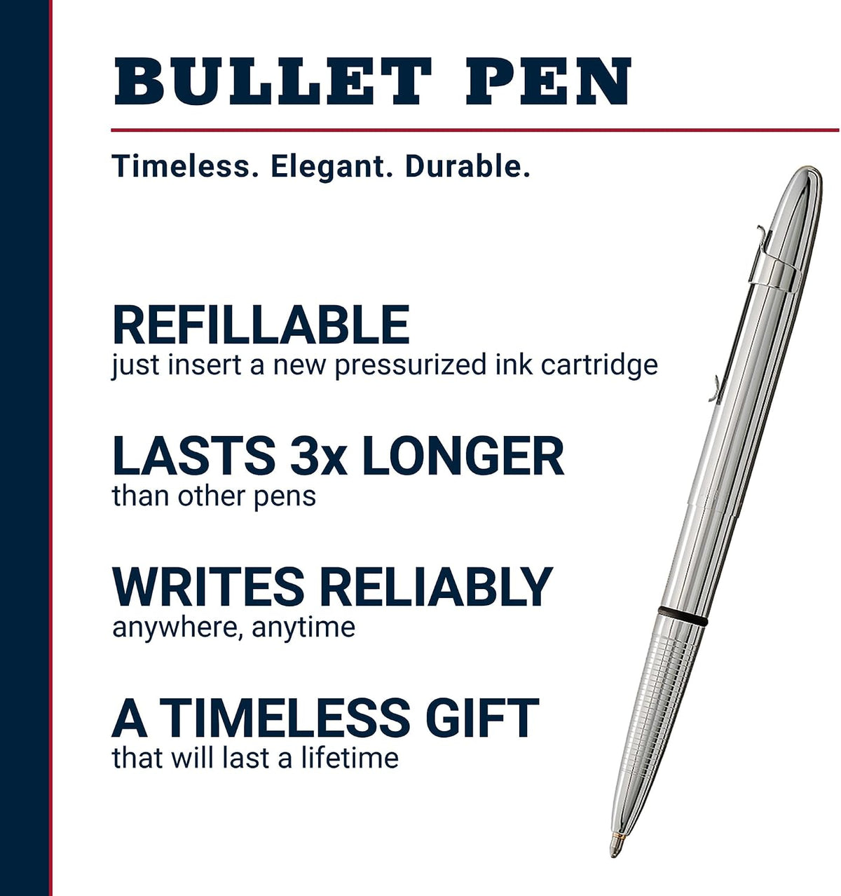 Bullet Space Pen (Chrome with Clip); Free UK Delivery