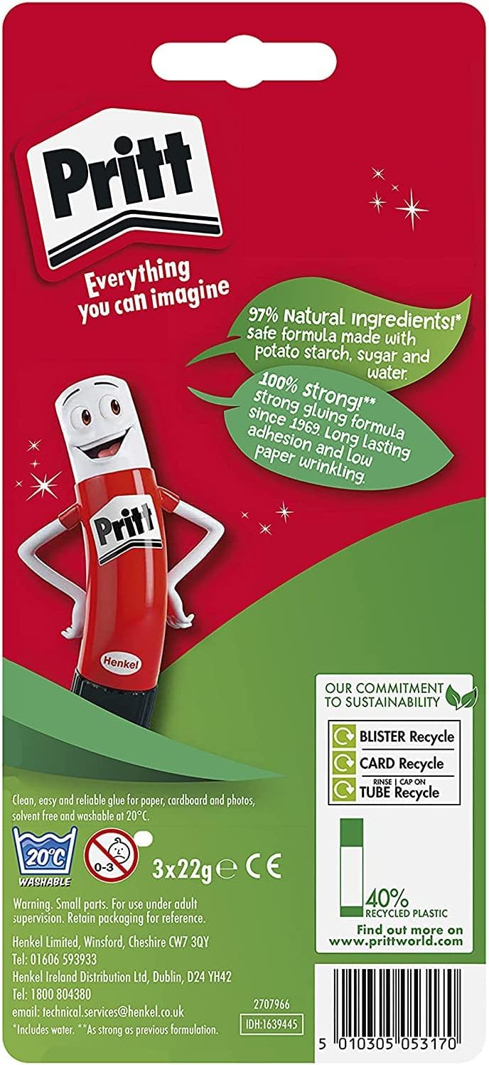 Pritt Stick Glue Stick 22g (Pack of 3); Free Shipping Worldwide