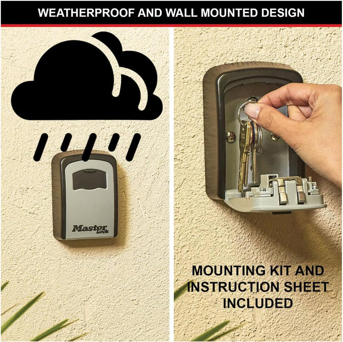 Master Lock Key Safe Wall Mounted, Medium 85 x 119 x 36 mm, Outdoor, Mounting Kit, for Home Office Industries Vehicles, Black & Silver - Free Shipping Worldwide