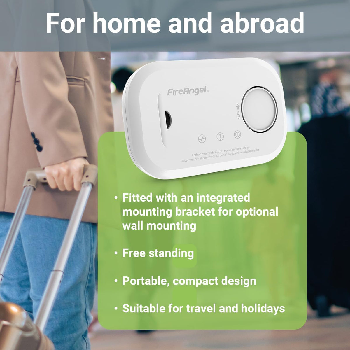 FireAngel Carbon Monoxide Alarm and Detector - FA6813 10-Year Sensor Life CO Alarm for Home with AA Batteries - Travel, Portable Carbon Monoxide Detector - CO Detector Monitor with Test Button, Single - Free Shipping Worldwide