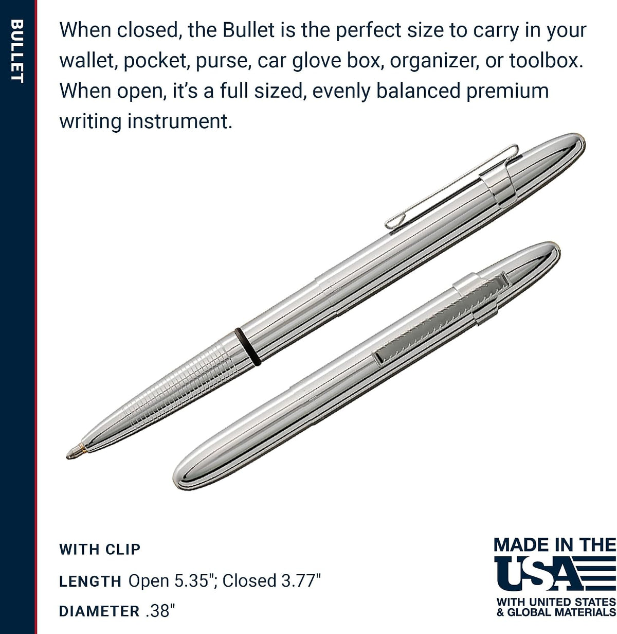 Bullet Space Pen (Chrome with Clip); Free UK Delivery