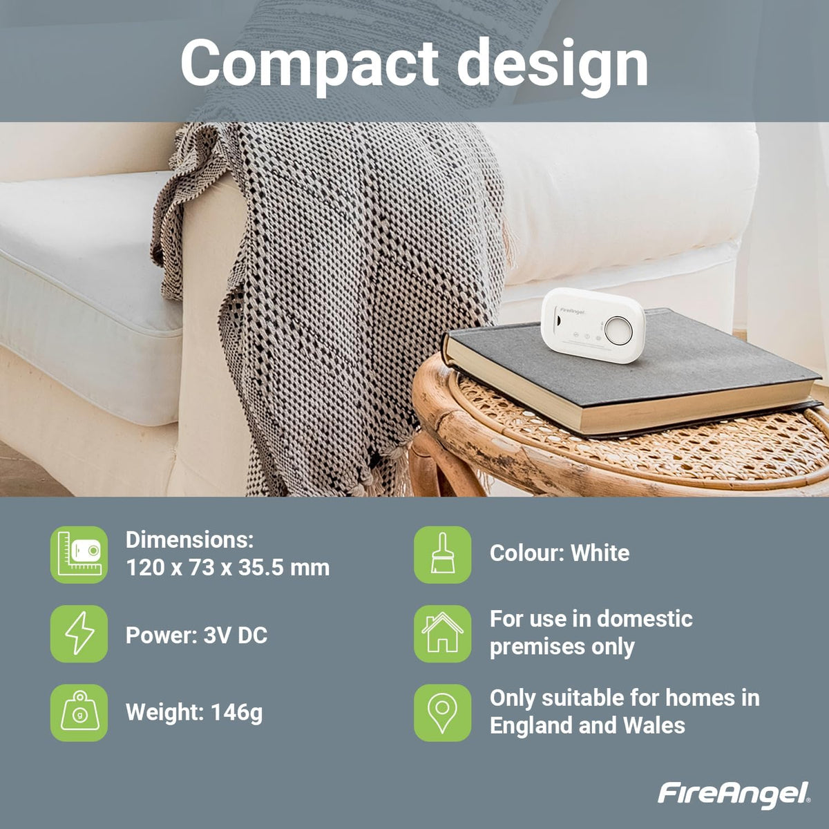 FireAngel Carbon Monoxide Alarm and Detector - FA6813 10-Year Sensor Life CO Alarm for Home with AA Batteries - Travel, Portable Carbon Monoxide Detector - CO Detector Monitor with Test Button, Single - Free Shipping Worldwide