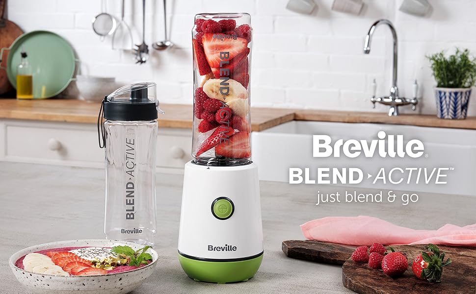 Breville Blend Active Personal Blender & Smoothie Maker | 350W | 2 Portable Blend Active Bottles (600ml) | Leak Proof Lids | White & Green - Free Shipping Worldwide