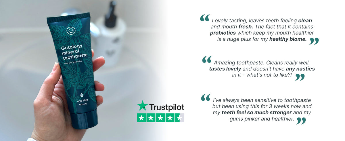 Gutology Natural Probiotic Hydroxyapatite Toothpaste 120ml Fluoride Free Toothpaste Remineralising Enamel Repair Suitable for Adults & Children Helps Sensitive Teeth Whitening - Wild Mint Flavour - Free Shipping Worldwide